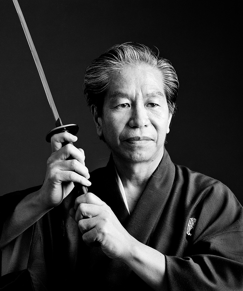 Black and white head shot portrait of Nabeshima Kenshi in the studio  in Dallas, Texas by photographer John Derryberry Photography