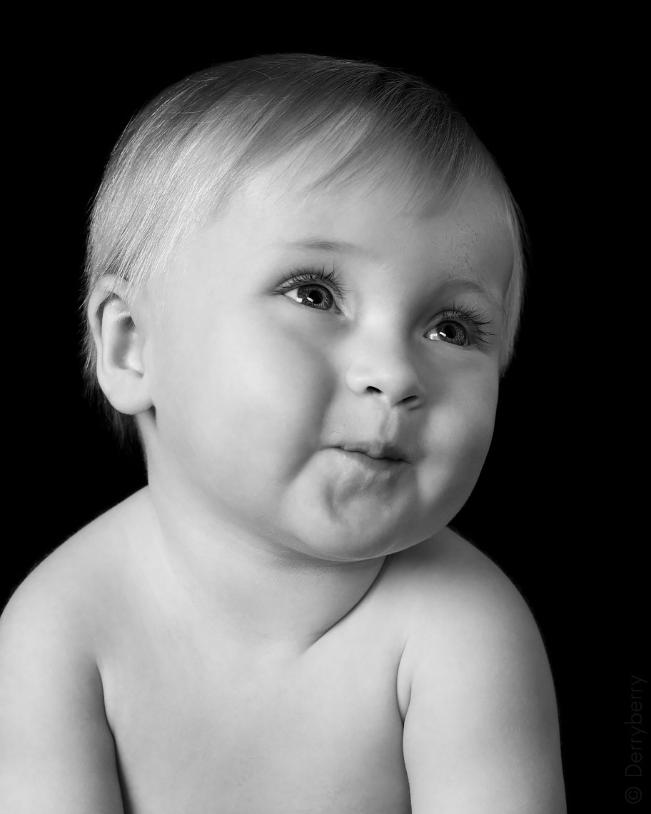Cute baby boy portrait of Benjamin Bush in black and white