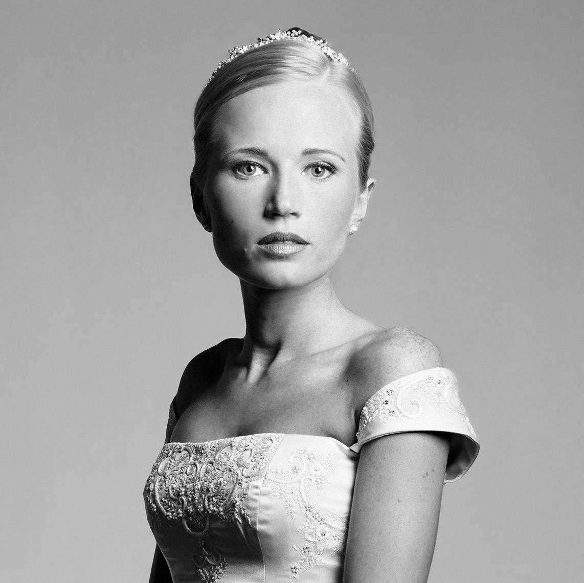 Stunning black and white, studio, bridal portrait of Ms. Coward