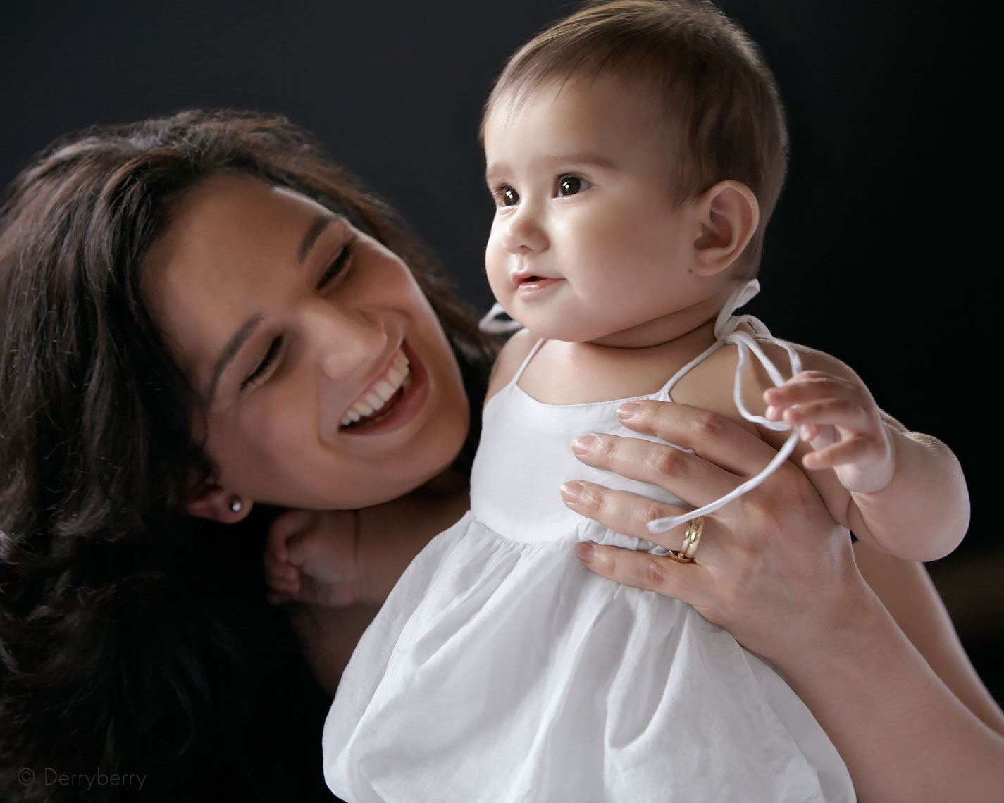 Cecilia Barron with her baby girl in the studio in color